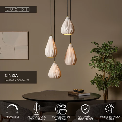 Lucide CINZIA - Lámpara colgante - Ø 55,5 cm - 4xE27 - Blanco - USP